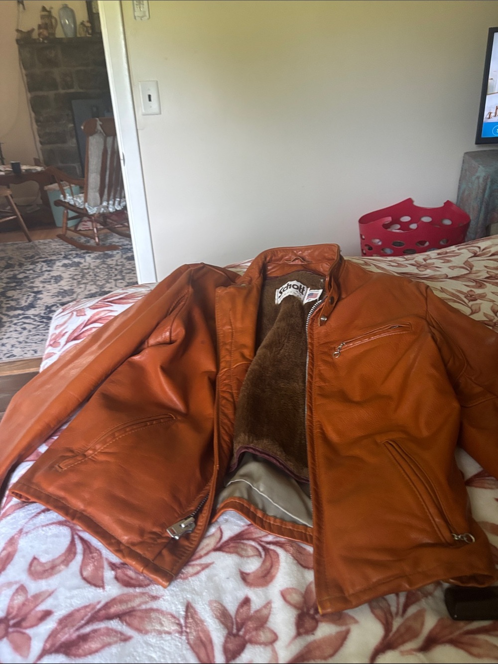 Scott Men's Burnt Orange Leather Bomber Jacket